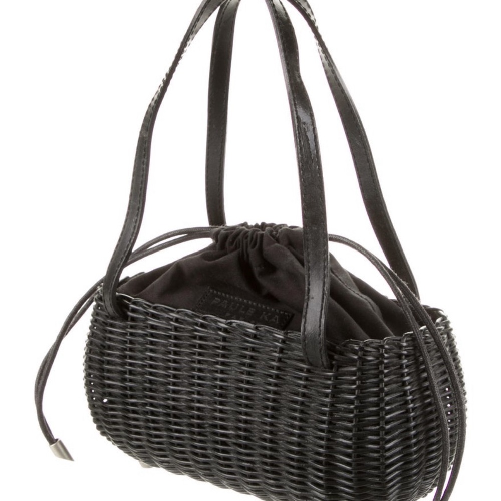 Paule Ka black wicker handle basket bag. French woven bag.